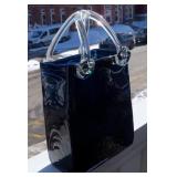 Vintage Art Glass Handbag Purse Vase 6 1/4" wide