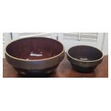 2 Brown stoneware batter bowls - one has chip