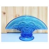 Vintage pretty blue glass basket vase? dish?