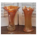 2 carnival Marigold Glass Vases