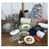 Glasses, jars, plates, Pyrex, pie plates, cups