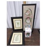 Cross Stitch Santa art, glass ornament and pair