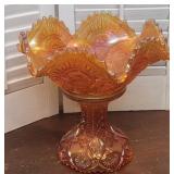 2pc carnival / Marigold glass punch bowl set