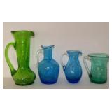 4 Mid Century Crackle Art Glass Pitchers No Chips