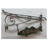 Bait shop sign with iron bracket