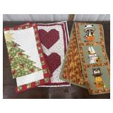 Holiday embroidered table runner and 2 wall/table