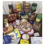 Box of tins - Charlie Brown, Mickey Mouse, tea,