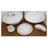 2 Wash Basins, Divided Dish, Bone Dishes, Etc