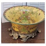 Large Chinese porcelain bowl w/attached bronze