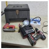 Step stool toolbox with drill, stapler, etc