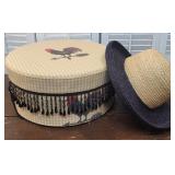 Beautiful fabric/beaded covered hat box w/ straw
