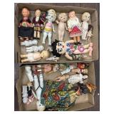 2 Flats Of Antique Porcelain And Celluloid Dolls