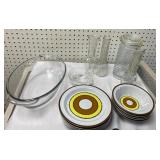 Lot of plates, bowls, cruets, and other glass