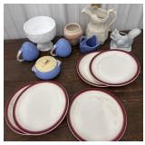 Misc. planters, Buffalo China plates, pitcher,