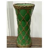 Glazed vase with lattice wire wrapping