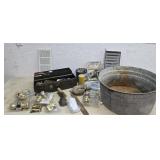 Galvanized tub, door handles, hardware,$ donated