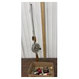 Ice fishing rod, assortment of lures, 1 fish