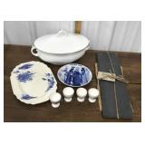 Wedgewood covered dish, egg cups, plates,
