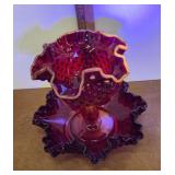 Cadmium glass candy dish and bon-bon dish Fenton