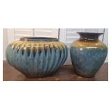 2 Drippy Glaze Pottery Vases - Contemporary