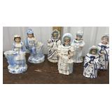 5 Nodder Figures And 2 Bisque Planters *some