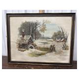 Framed painting winter/fall scene approx. 21x27