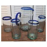 Hand Blown Set of 4 Heavy Glasses & Pitcher -