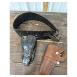 Leather belt with gun holster and extra holster