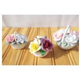 Three Small  Bone China Flower Baskets/Displays