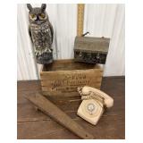 Libbyï¿½s food crate, decoy owl, rotary phone,