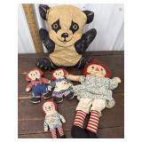 Raggedy Ann and Andy dolls and old bear