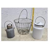 Cream cans, egg basket