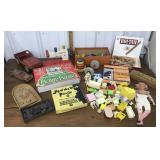 Vintage toys, puzzles, letter magnets, doll house