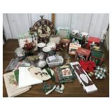 Christmas decorations, mugs, towels, lights,