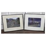 2 Silvery Hologram Pictures - Railroad And Skiing