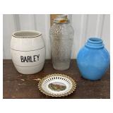 Buffalo pottery barley canister, souvenir plate,