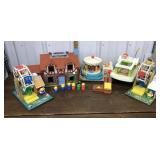 Vintage Fisher Price toys- house, boat merry go