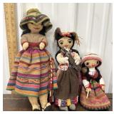 3 Folk Art Dolls