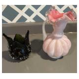 Vintage Fenton, pink white melon picture vase