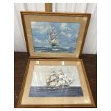 Pair framed ship prints