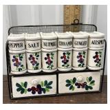 Vintage spice rack and shakers with 2 drawers