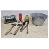Galvanized bucket with garden related