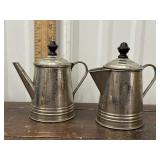 Pair etched tea and coffee pots *lid needs repair