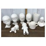 Creepy Ceramic heads, cat, teapot, vase etc