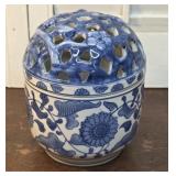 Flower frog / vase - blue and white Asian design