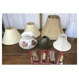 7 Lamp Shades, 12ft Cord Sets, 3 Way Knob Sockets