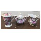 Betty Platner roses tea cup/strainer, creamer, &