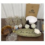 Goblets, mixing bowls, mugs. Bread scoring tool