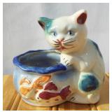 Vintage Cat & Fishbowl Small Planter