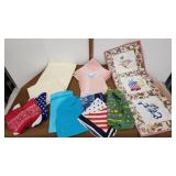 Box lot of linens embroidered table runner silk